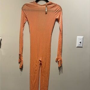 SKIMS Pink Textured Long Sleeve Bodysuit